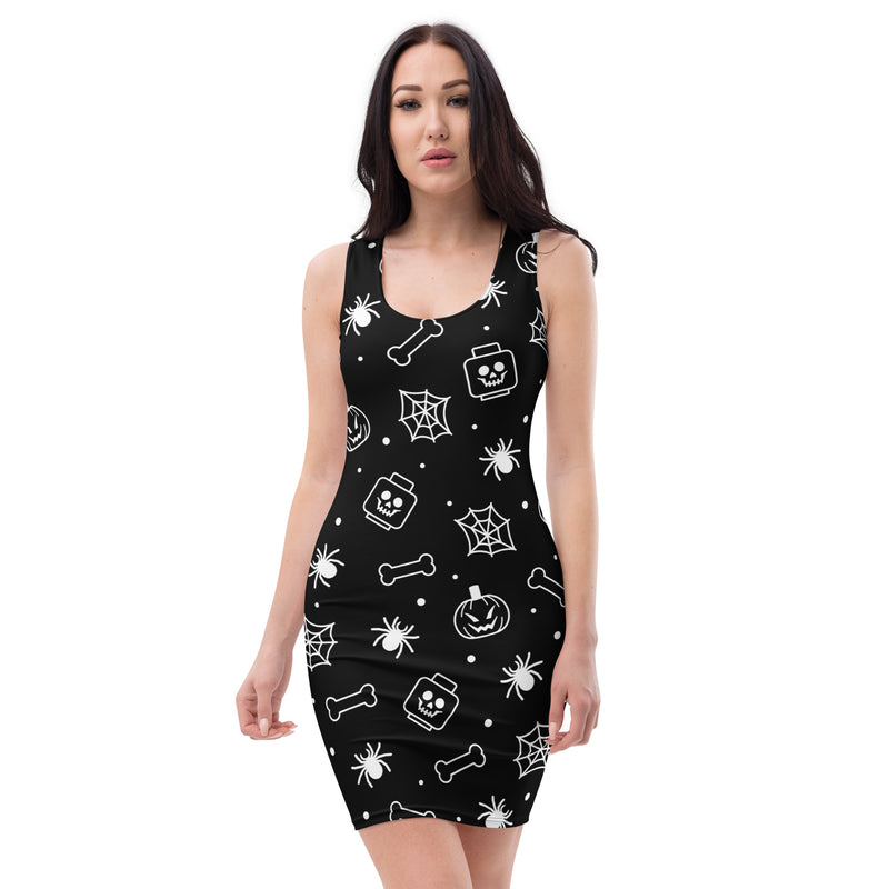 Halloween Skeleton Spider Black and White Bodycon dress