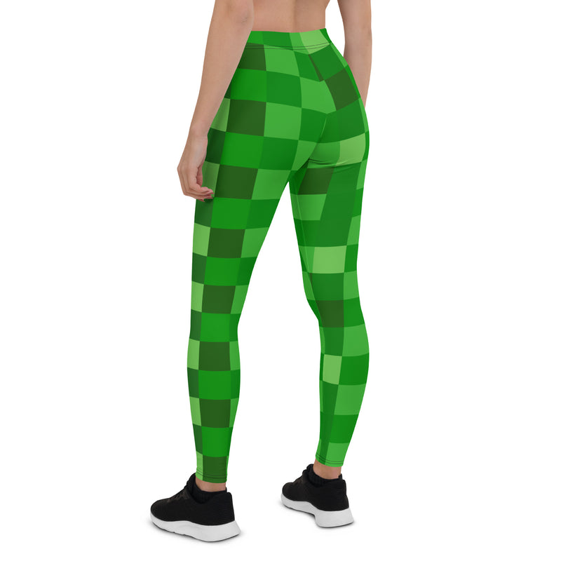 Green Building Blocks Miner Creep Pattern Leggings