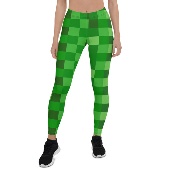 Green Building Blocks Miner Creep Pattern Leggings