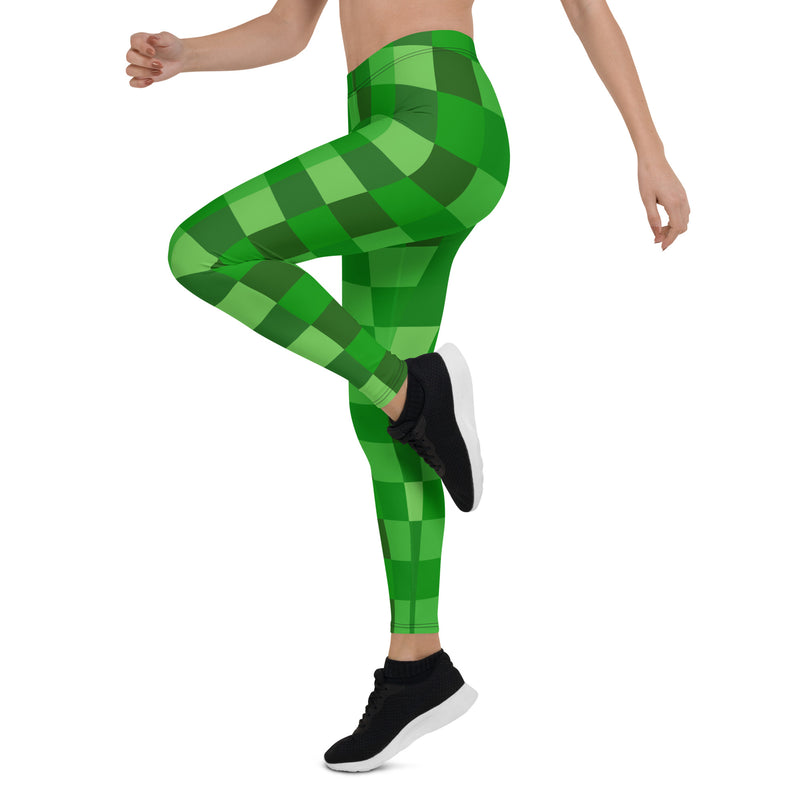 Green Building Blocks Miner Creep Pattern Leggings