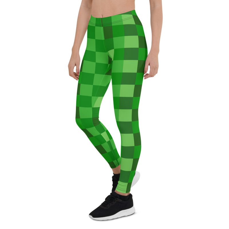 Green Building Blocks Miner Creep Pattern Leggings