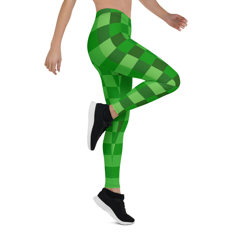 Green Building Blocks Miner Creep Pattern Leggings