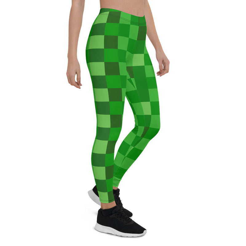 Green Building Blocks Miner Creep Pattern Leggings