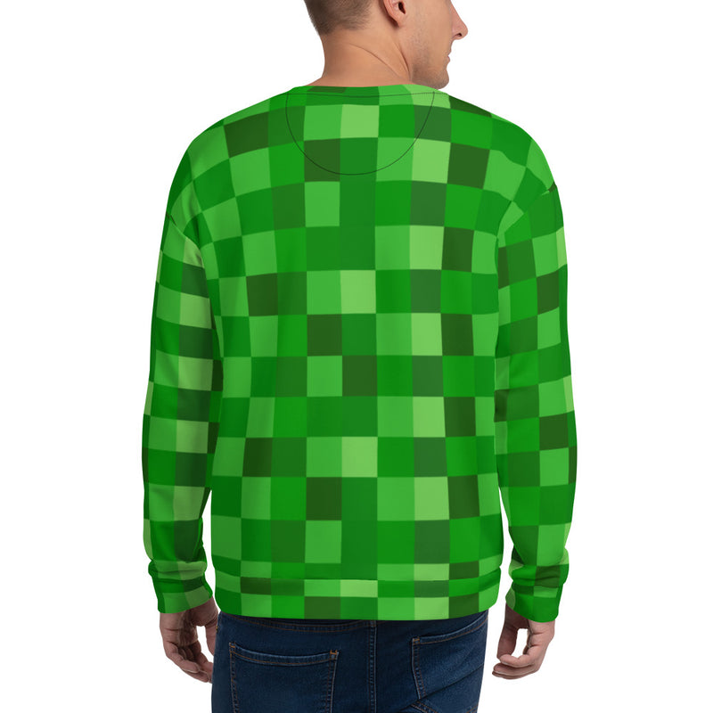 Green Building Blocks Miner Creep Pattern All Over Print Unisex Sweatshirt