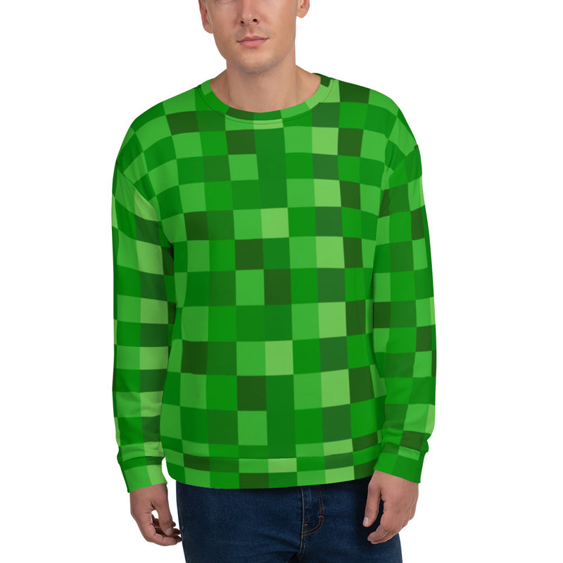 Green Building Blocks Miner Creep Pattern All Over Print Unisex Sweatshirt