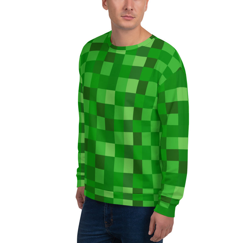 Green Building Blocks Miner Creep Pattern All Over Print Unisex Sweatshirt