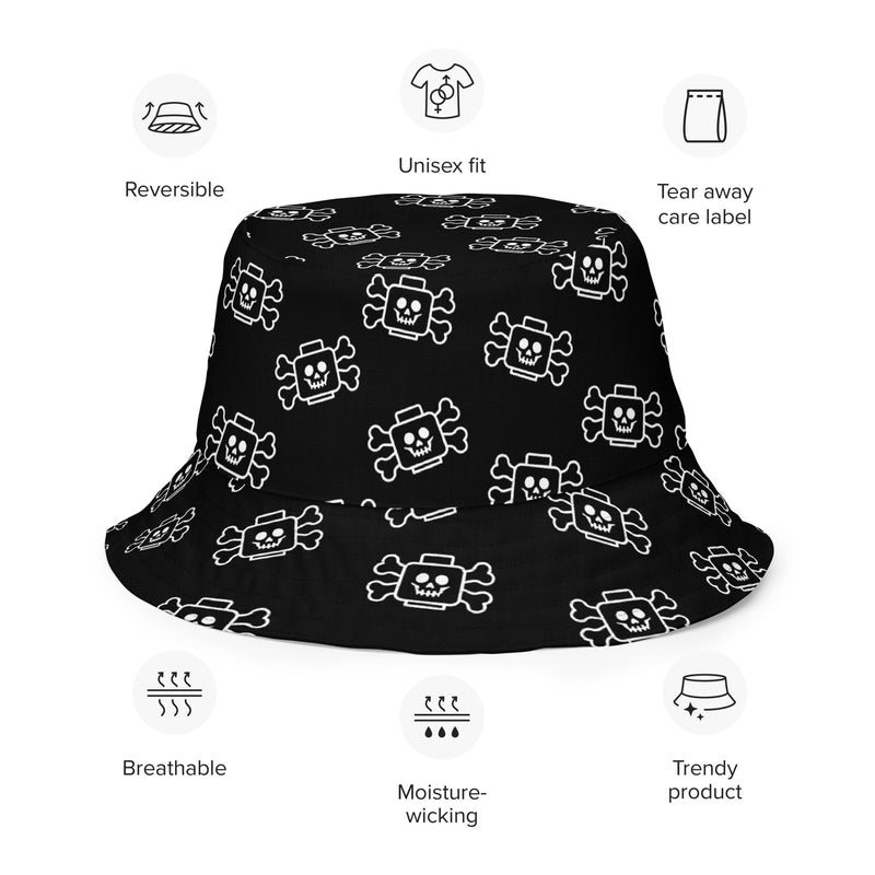 Skeleton Crossbone Black Reversible bucket hat