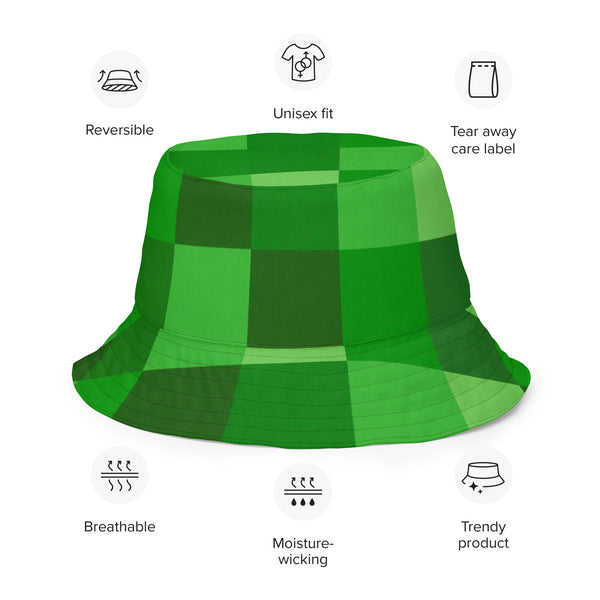 Green Building Blocks Miner Creep Pattern All Over Print Reversible bucket hat