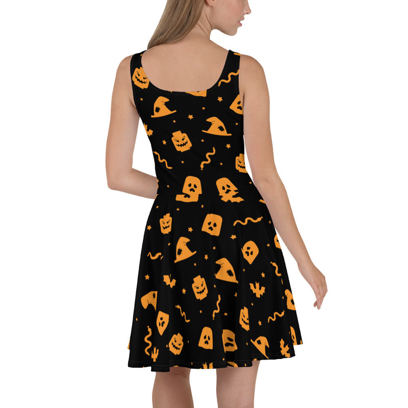 Halloween Witch Pumpkin Snake Skater Dress