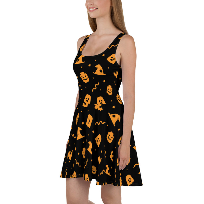 Halloween Witch Pumpkin Snake Skater Dress