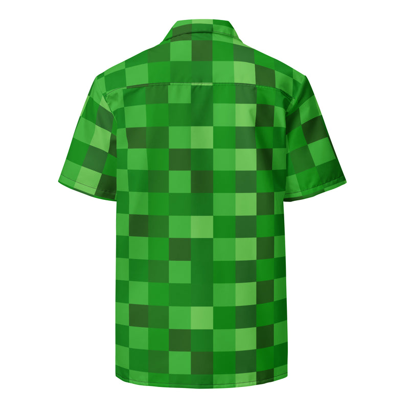 Green Building Blocks Miner Creep Pattern All Over Print Unisex button shirt