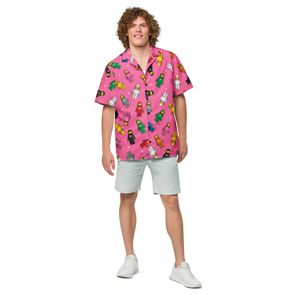 Spaceman Pink Unisex Hawaiian button shirt