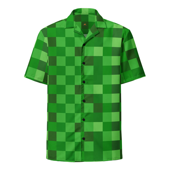 Green Building Blocks Miner Creep Pattern All Over Print Unisex button shirt