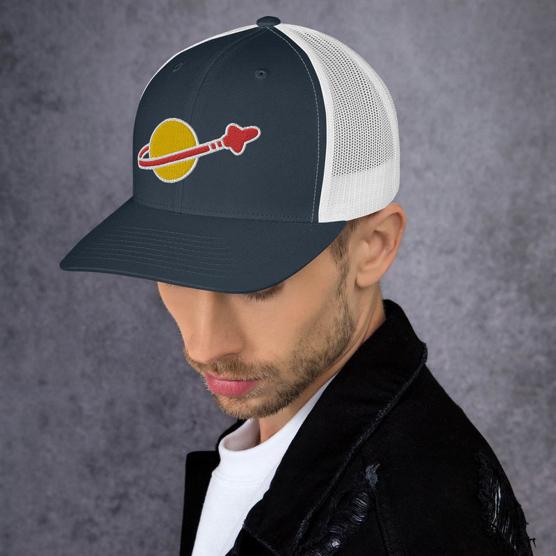 Vintage Brick Space Planet Rocket Trucker Cap