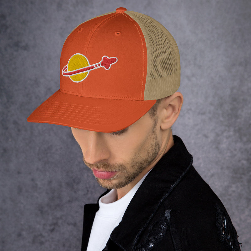 Vintage Brick Space Planet Rocket Trucker Cap