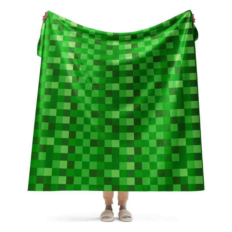 Green Building Blocks Miner Creep Pattern All Over Print Sherpa blanket