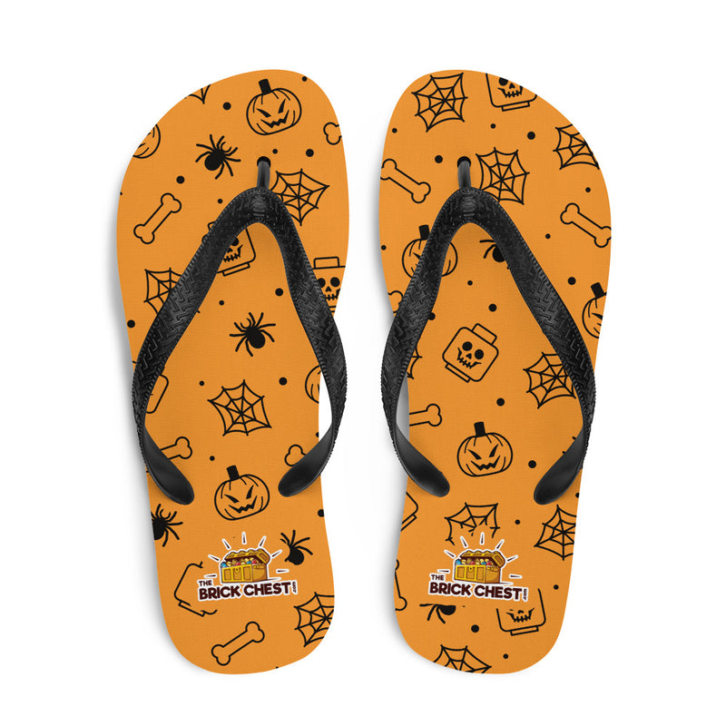 Orange Halloween Ghost Spiders Skeletons Flip Flops