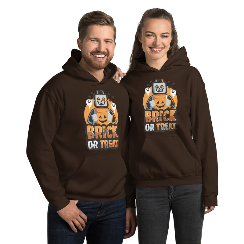 Custom Building Brick Lego Style Brick or Treat, Bat, Pumpkin Halloween Brick Minifigure Parts Unisex Hoodie Sweatshirt