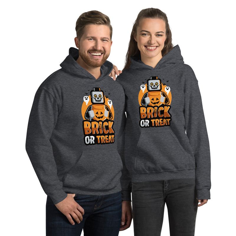 Custom Building Brick Lego Style Brick or Treat, Bat, Pumpkin Halloween Brick Minifigure Parts Unisex Hoodie Sweatshirt