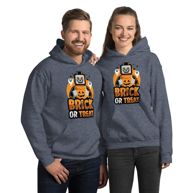 Custom Building Brick Lego Style Brick or Treat, Bat, Pumpkin Halloween Brick Minifigure Parts Unisex Hoodie Sweatshirt