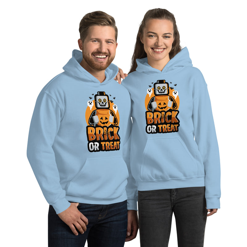 Custom Building Brick Lego Style Brick or Treat, Bat, Pumpkin Halloween Brick Minifigure Parts Unisex Hoodie Sweatshirt