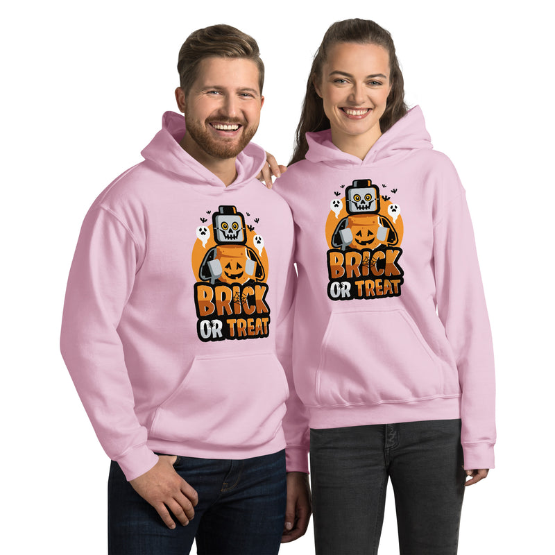 Custom Building Brick Lego Style Brick or Treat, Bat, Pumpkin Halloween Brick Minifigure Parts Unisex Hoodie Sweatshirt