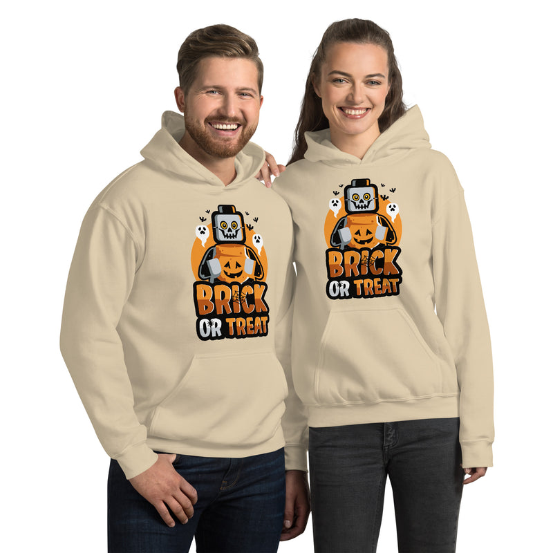 Custom Building Brick Lego Style Brick or Treat, Bat, Pumpkin Halloween Brick Minifigure Parts Unisex Hoodie Sweatshirt