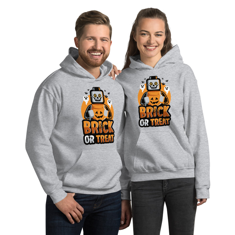 Custom Building Brick Lego Style Brick or Treat, Bat, Pumpkin Halloween Brick Minifigure Parts Unisex Hoodie Sweatshirt