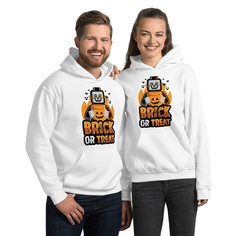 Custom Building Brick Lego Style Brick or Treat, Bat, Pumpkin Halloween Brick Minifigure Parts Unisex Hoodie Sweatshirt