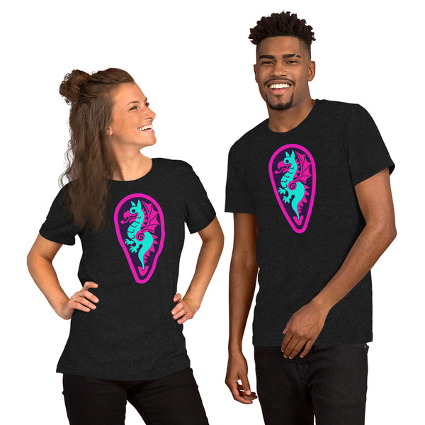 Vintage Castle Dragon Shield Teal Pink Purple Adult Unisex t-shirt