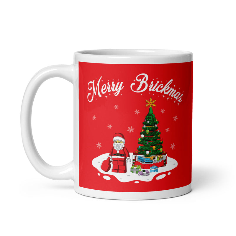 Merry Brickmas Santa Christmas Tree White glossy mug