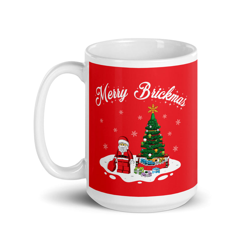 Merry Brickmas Santa Christmas Tree White glossy mug