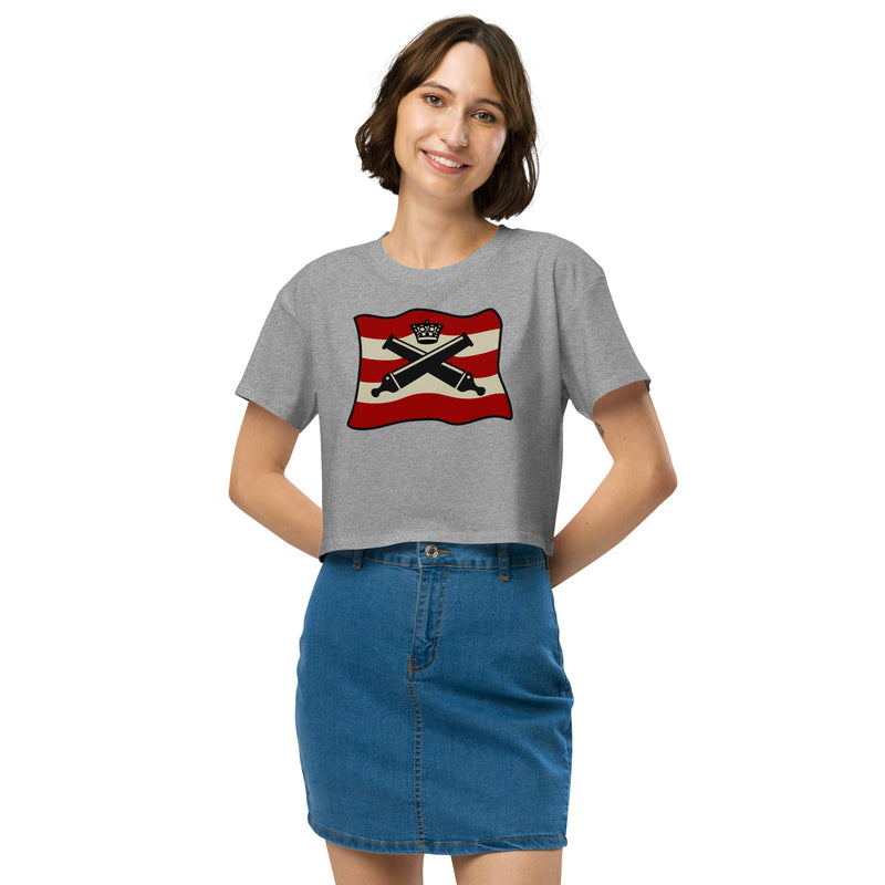 Vintage Bricks Red Cannon Crown Pirate Ships Women’s crop top