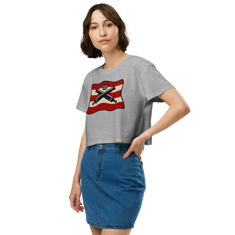 Vintage Bricks Red Cannon Crown Pirate Ships Women’s crop top