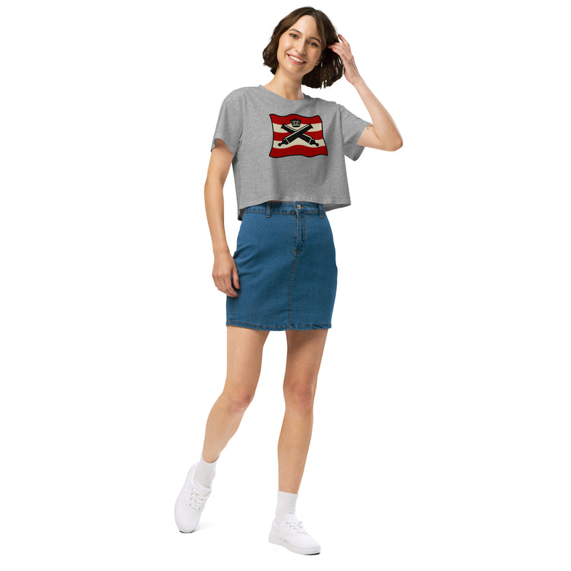 Vintage Bricks Red Cannon Crown Pirate Ships Women’s crop top