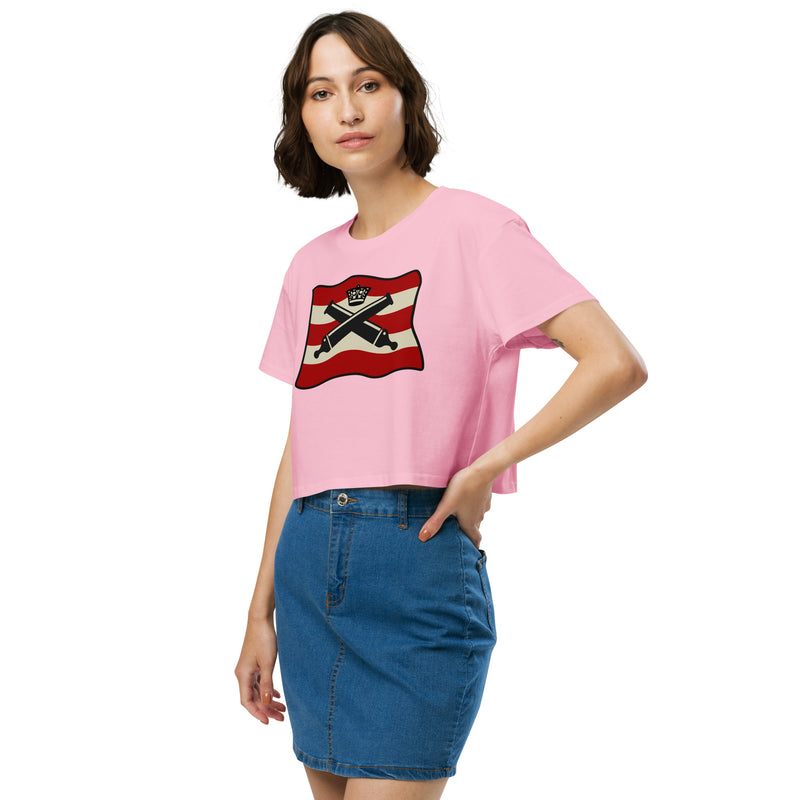 Vintage Bricks Red Cannon Crown Pirate Ships Women’s crop top