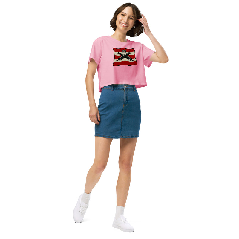 Vintage Bricks Red Cannon Crown Pirate Ships Women’s crop top