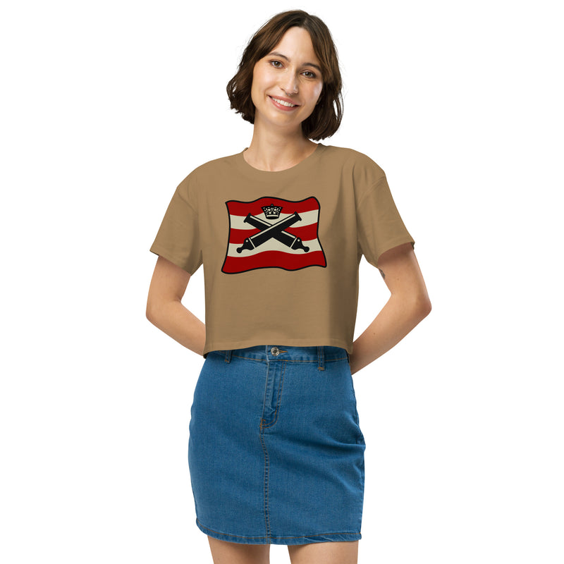 Vintage Bricks Red Cannon Crown Pirate Ships Women’s crop top