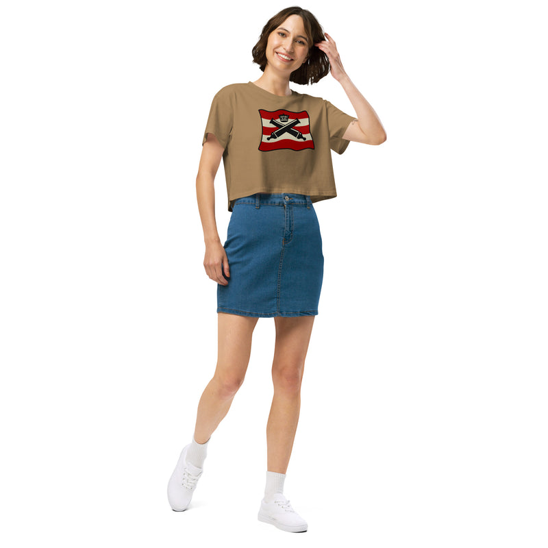 Vintage Bricks Red Cannon Crown Pirate Ships Women’s crop top