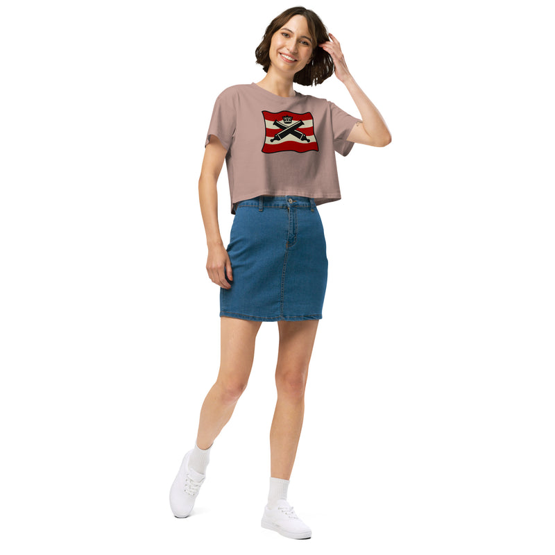 Vintage Bricks Red Cannon Crown Pirate Ships Women’s crop top