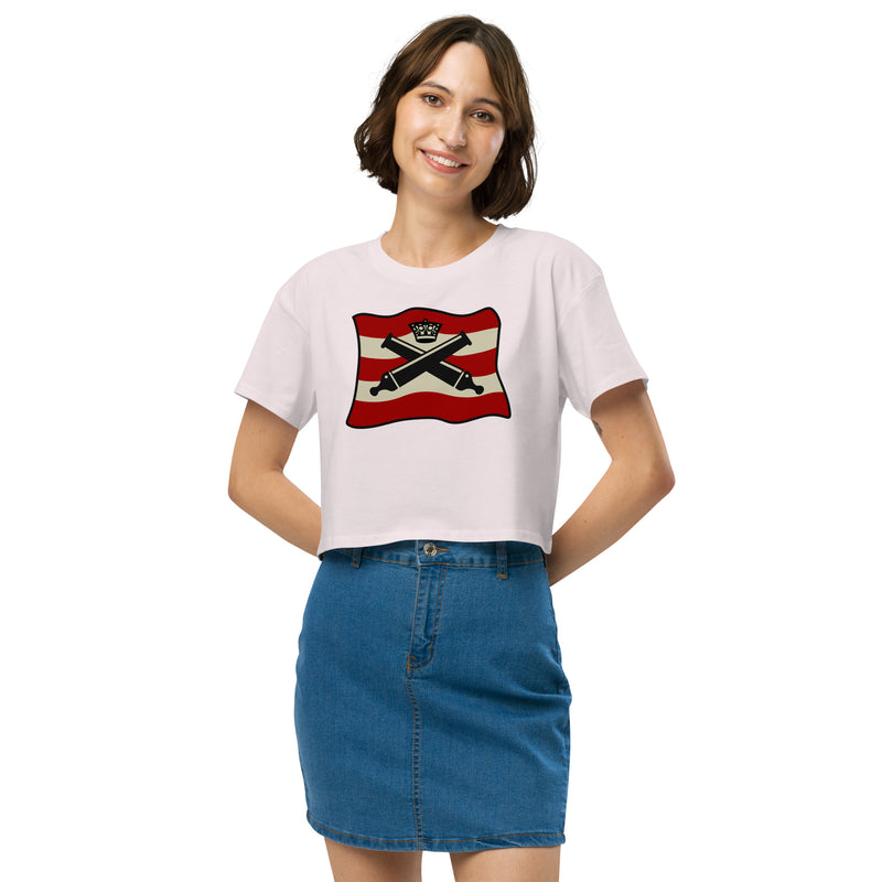 Vintage Bricks Red Cannon Crown Pirate Ships Women’s crop top