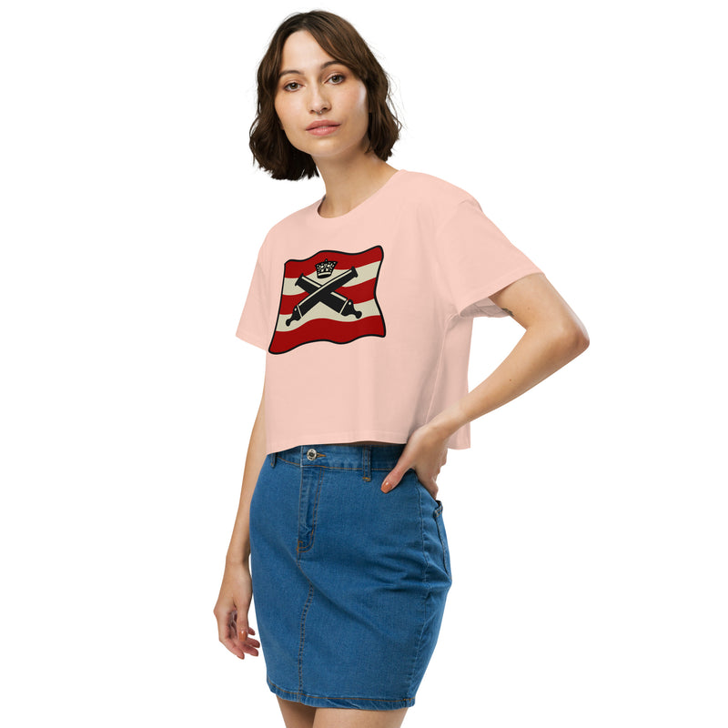 Vintage Bricks Red Cannon Crown Pirate Ships Women’s crop top