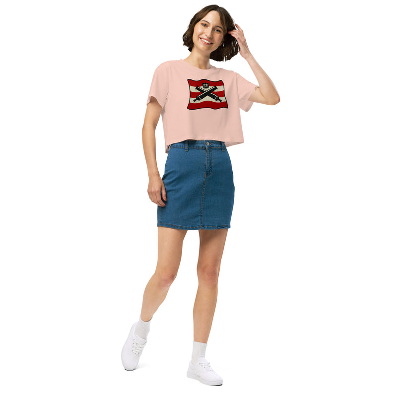 Vintage Bricks Red Cannon Crown Pirate Ships Women’s crop top